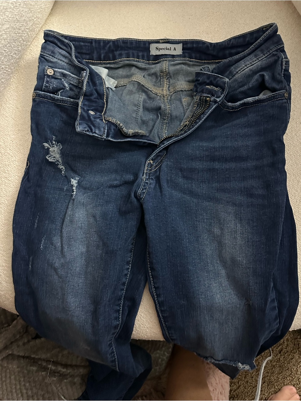 Special A Women's Skinny Distressed Indigo Jeans